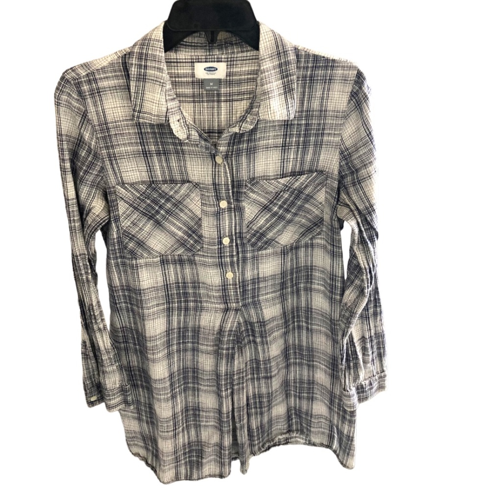 Old Navy Plaid Black and White Button Down Dress, Size M